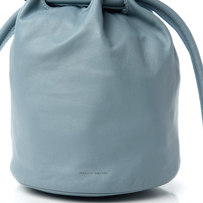 Mansur Gavriel Lambskin Drawstring Bucket Pouch Bag Grey Blue 9 of 10
