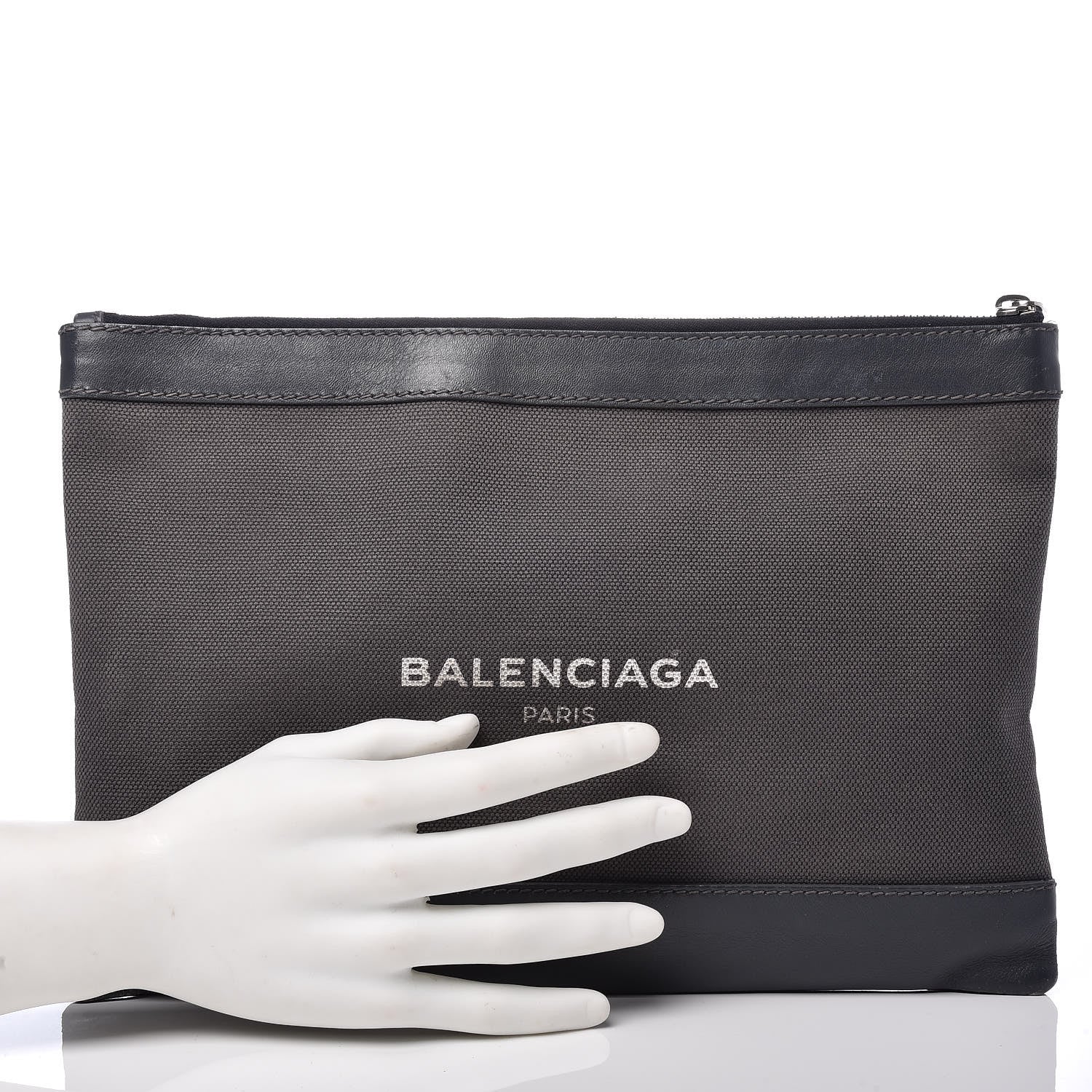Balenciaga Cotton Canvas Calfskin Logo Clutch Ombre Grey Gradient 2 of 12