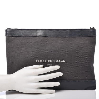 Balenciaga Cotton Canvas Calfskin Logo Clutch Ombre Grey Gradient 2 of 12