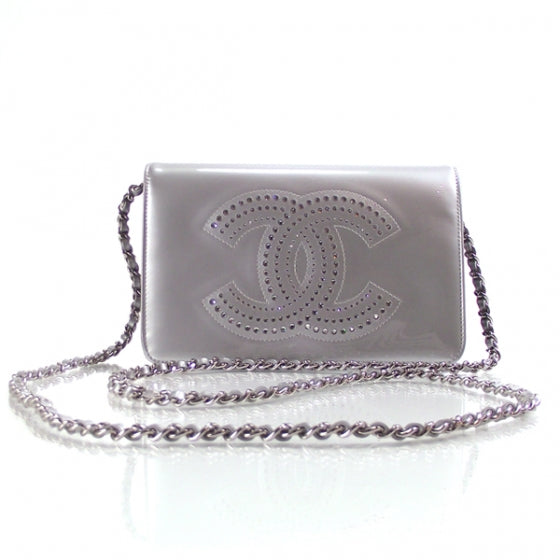 Chanel Patent Rhinestone Strass Wallet On Chain Gray 1 of 12