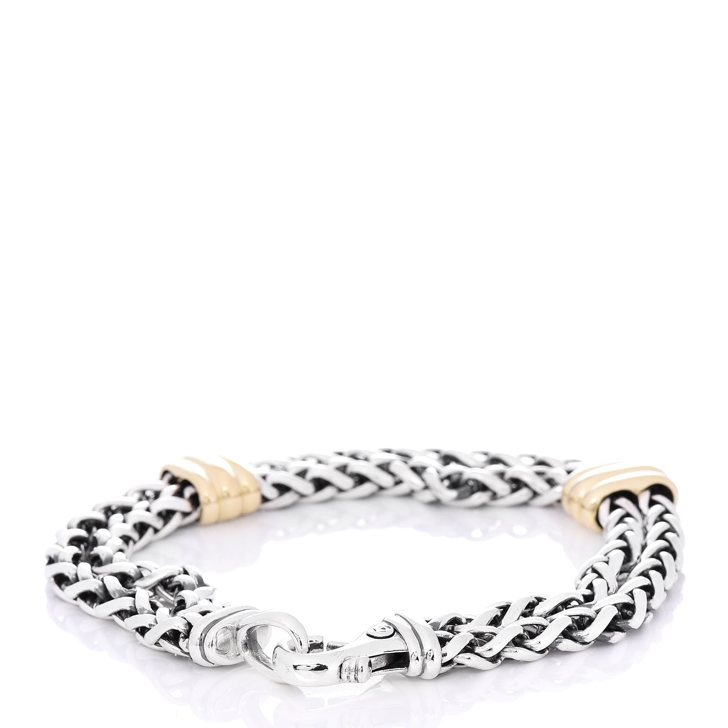 David Yurman Sterling Silver 18K Yellow Gold Double Wheat Chain Bracelet 3 of 4