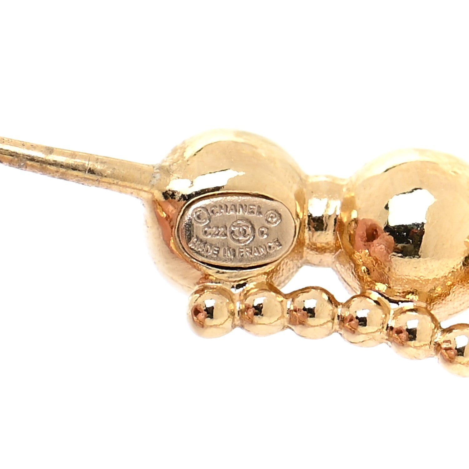 Chanel Crystal Bead CC Hoop Earrings Gold 4 of 5