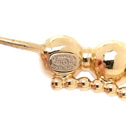 Chanel Crystal Bead CC Hoop Earrings Gold 4 of 5