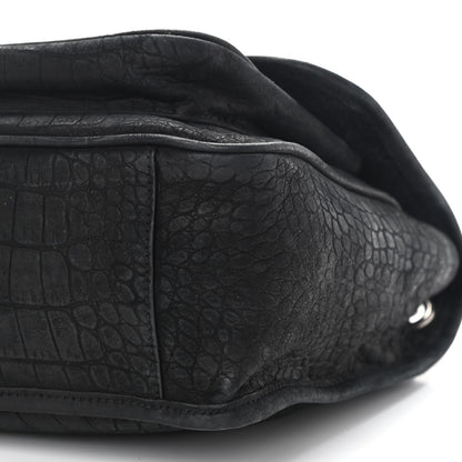 Saint Laurent Nubuck Crocodile Embossed Monogram Medium Niki Chain Satchel Black 9 of 9