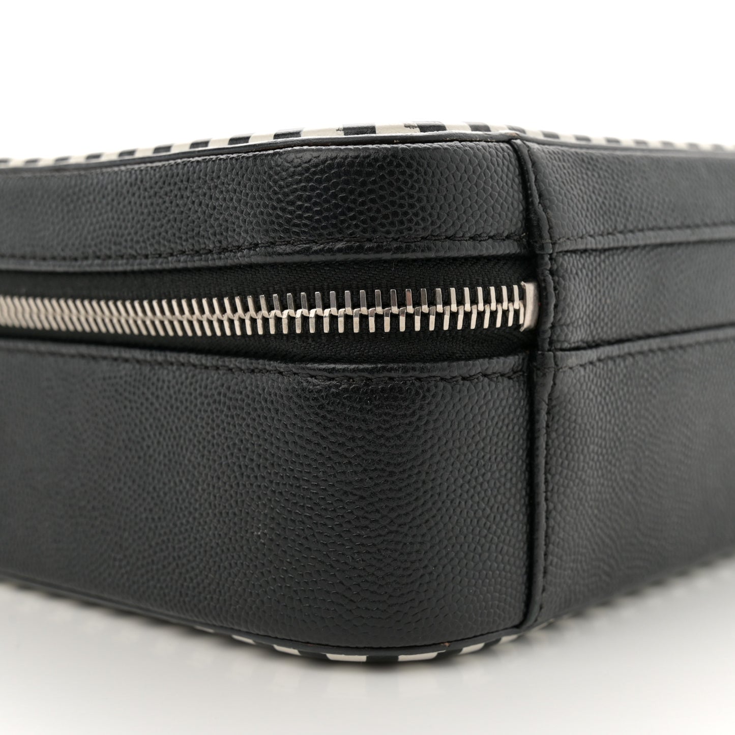 Caviar Quilted Striped Medium CC Filigree Vanity Case Black White