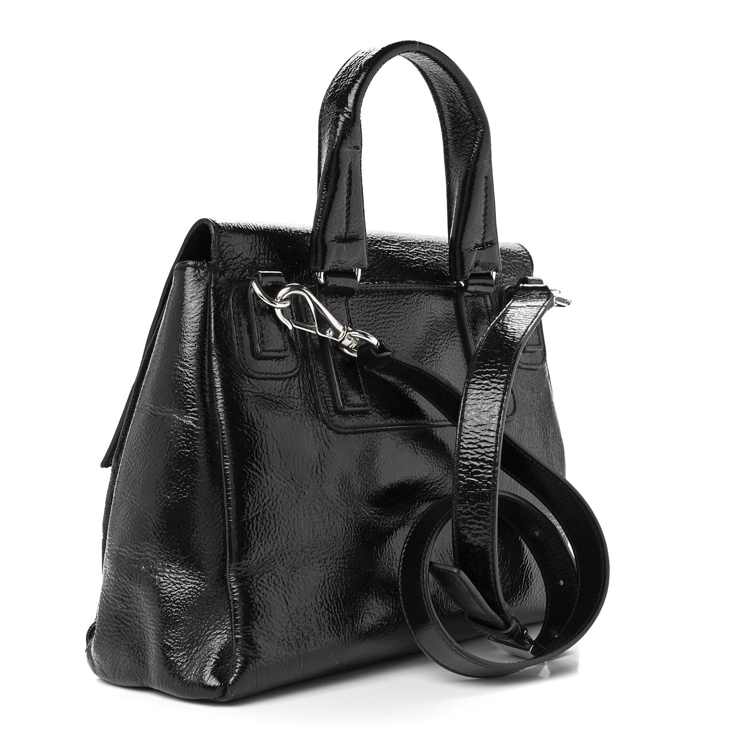 Patent Medium Pandora Pure Flap Bag Black