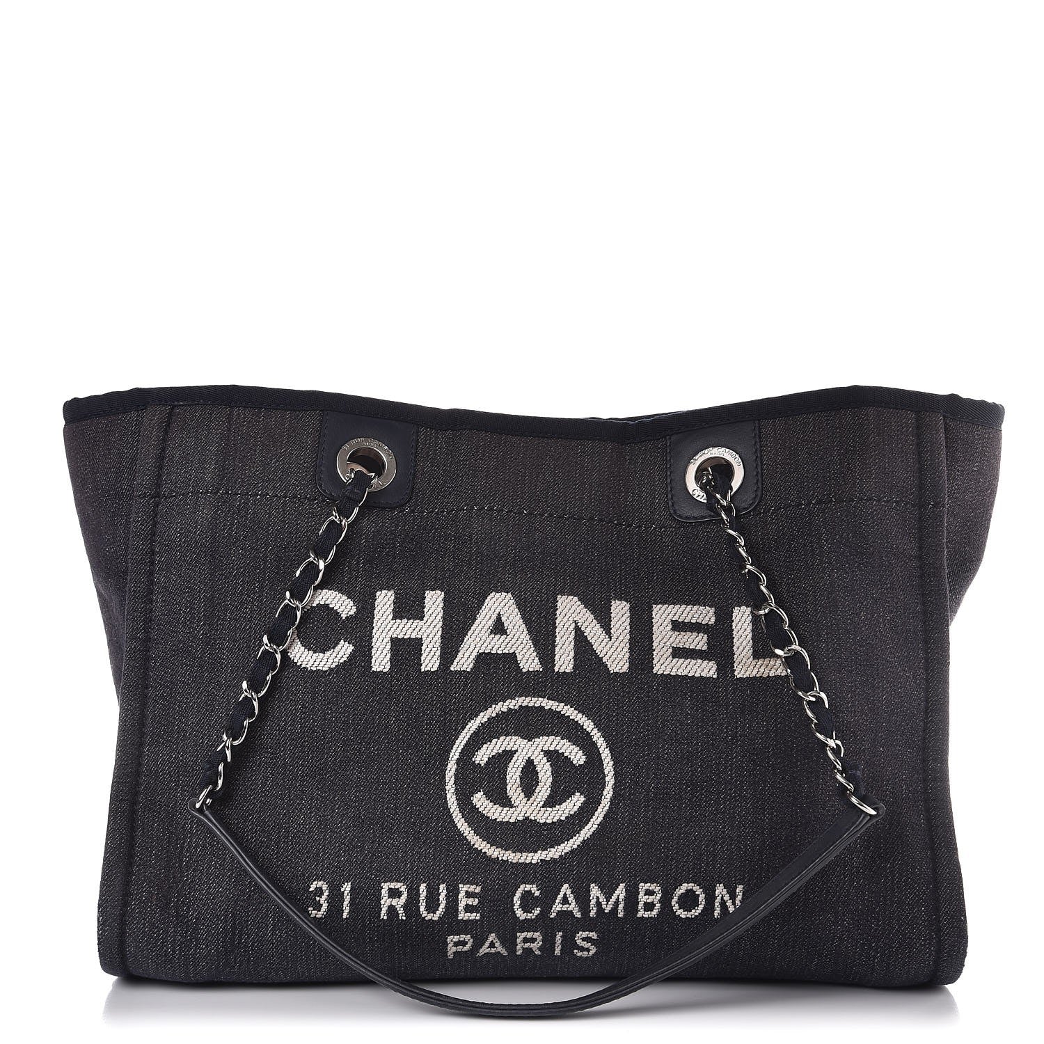 Chanel Denim Small Deauville Tote Dark Blue 1 of 8