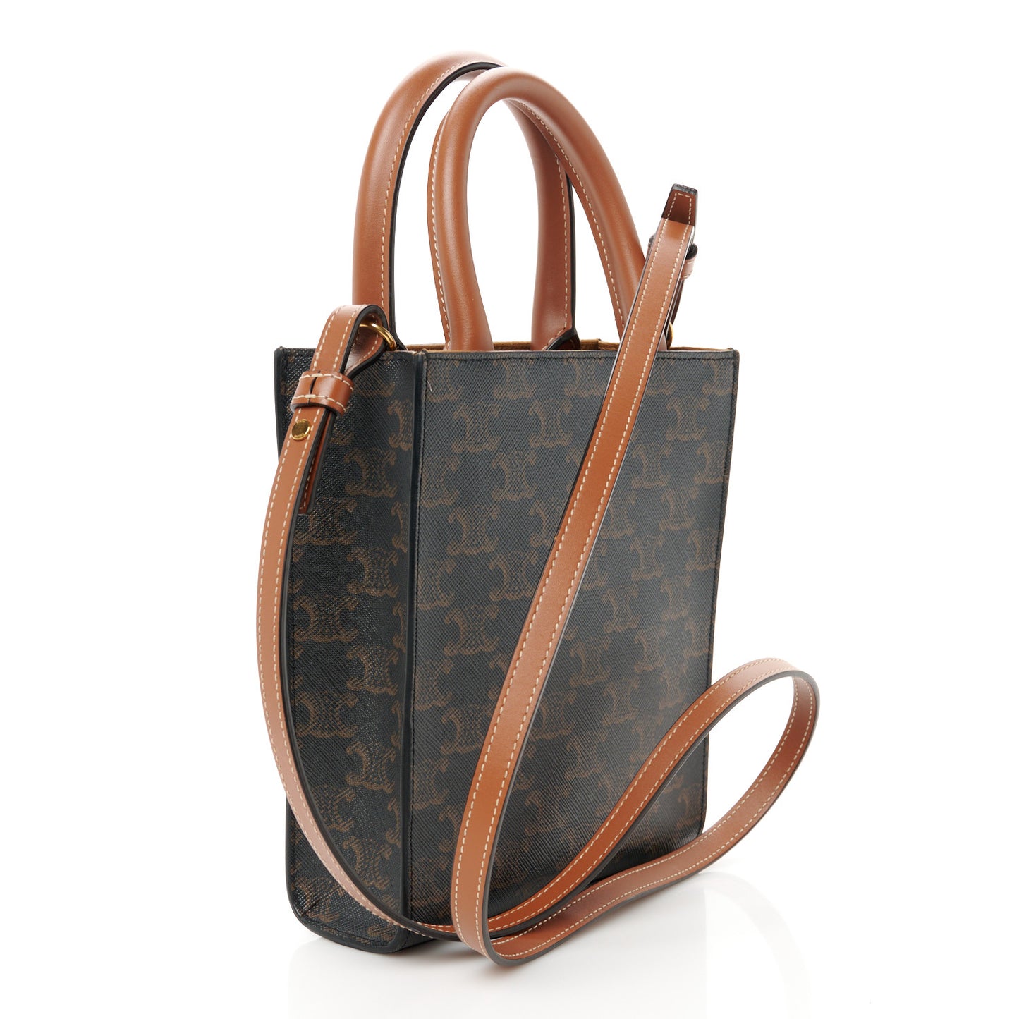 Triomphe Canvas Calfskin Mini Vertical Cabas Tan