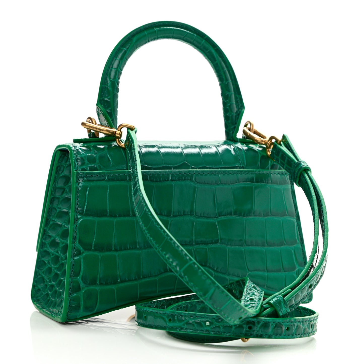 Shiny Calfskin Crocodile Embossed Hourglass Top Handle Bag XS Jade