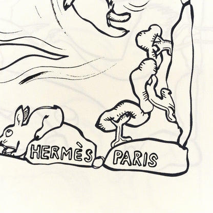 Hermes Silk Mille Et Un Lapins Scarf 90 White Black 2 of 3