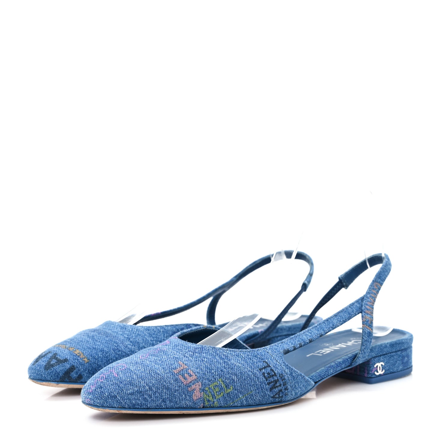 Denim Printed Denim Mood Cap Toe CC Slingback Flats 39 Light Blue Multicolor