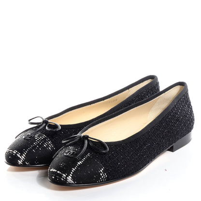 Chanel Tweed Cap Toe Ballet Flats 37 Black 3 of 8