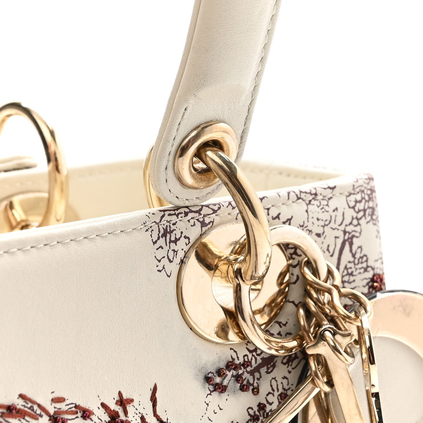 Calfskin Embroidered Medium Toile De Jouy Lady Dior White Red