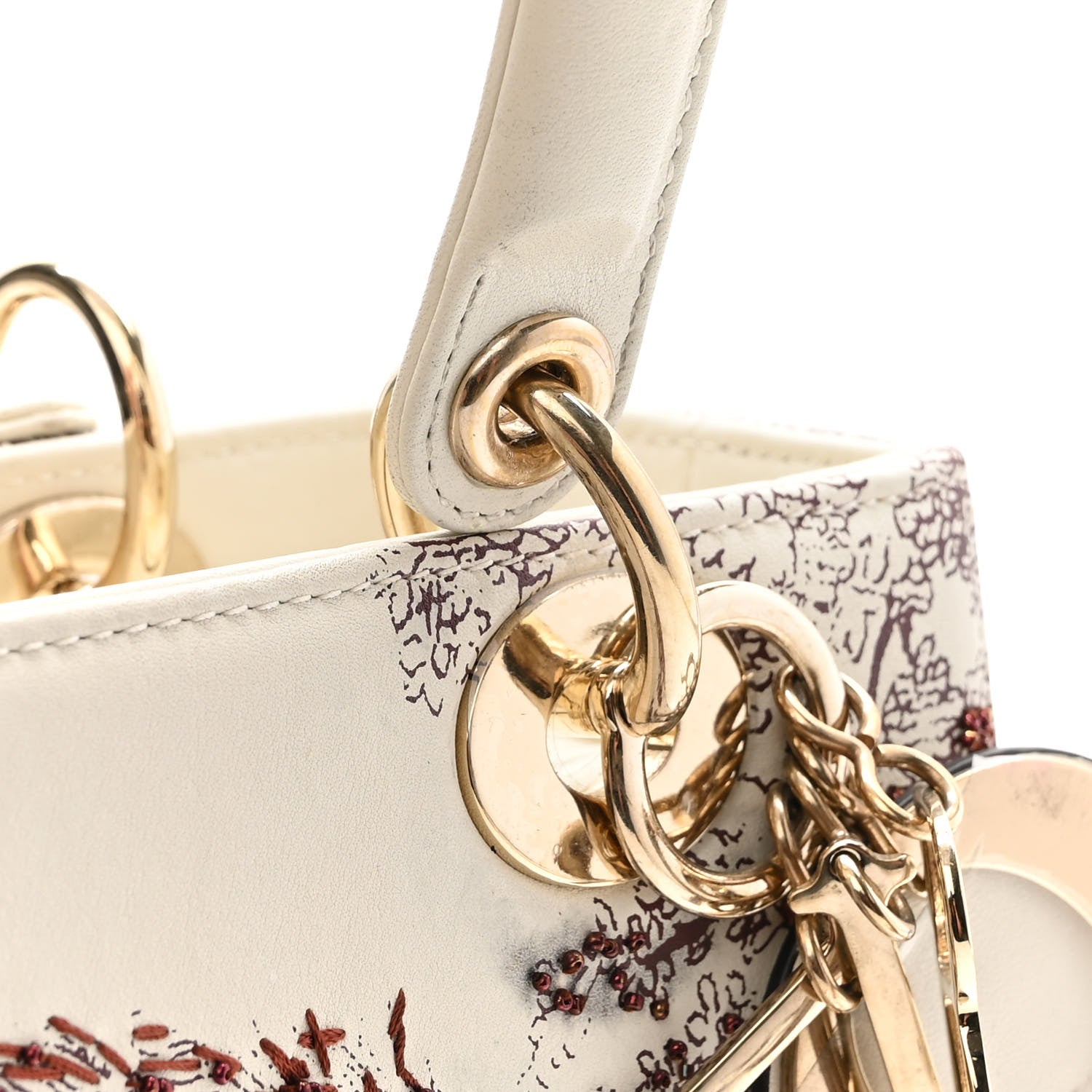 Christian Dior Calfskin Embroidered Medium Toile De Jouy Lady Dior White Red 15 of 15