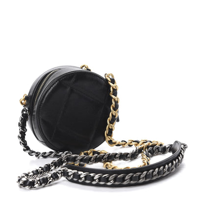 Chanel Shiny Goatskin Quilted 19 Round Clutch With Chain Black 3 of 11