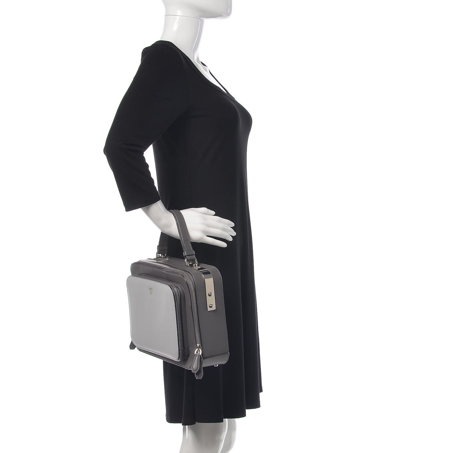 Calfskin Top Handle Bag Mono Grey