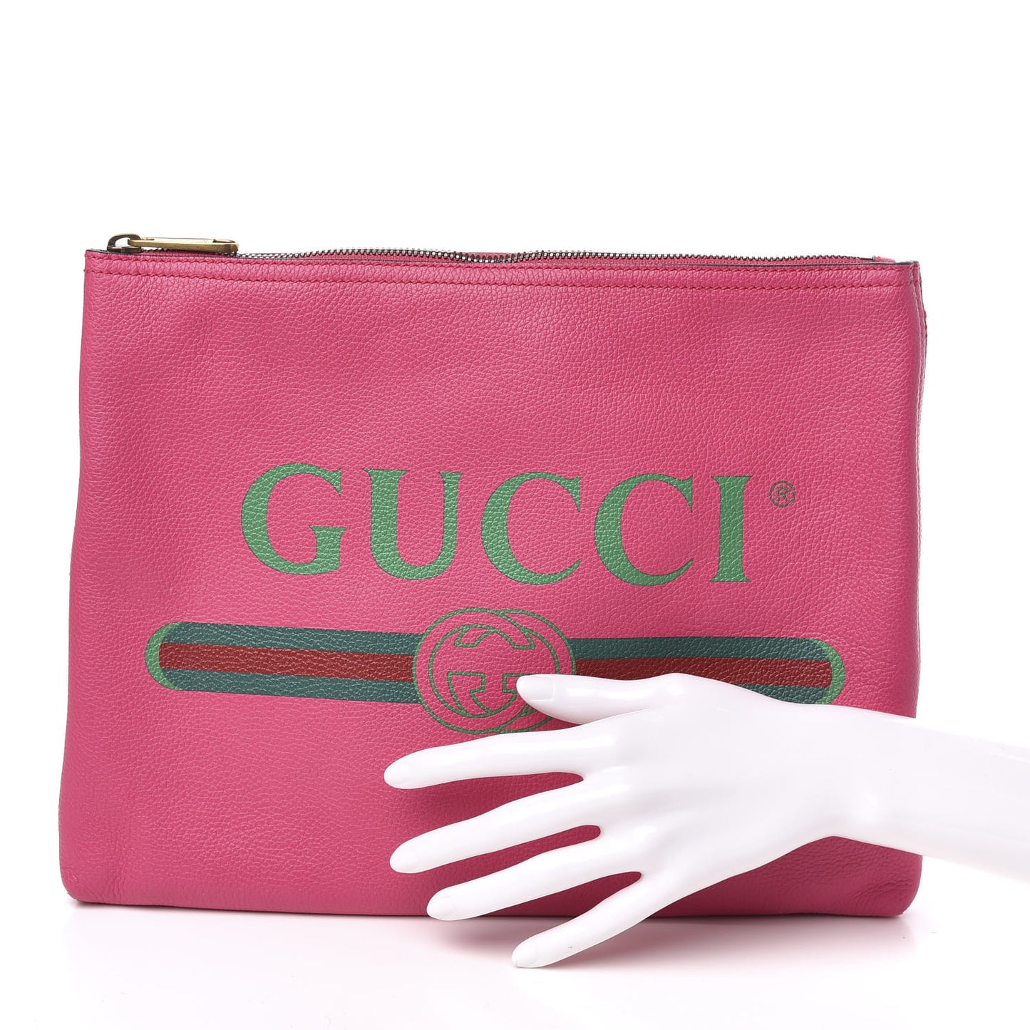 Pebbled Calfskin Medium Logo Portfolio Clutch Box Pink Green