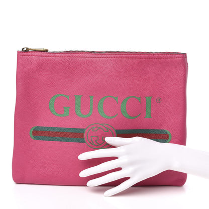 Gucci Pebbled Calfskin Medium Logo Portfolio Clutch Box Pink Green 2 of 7