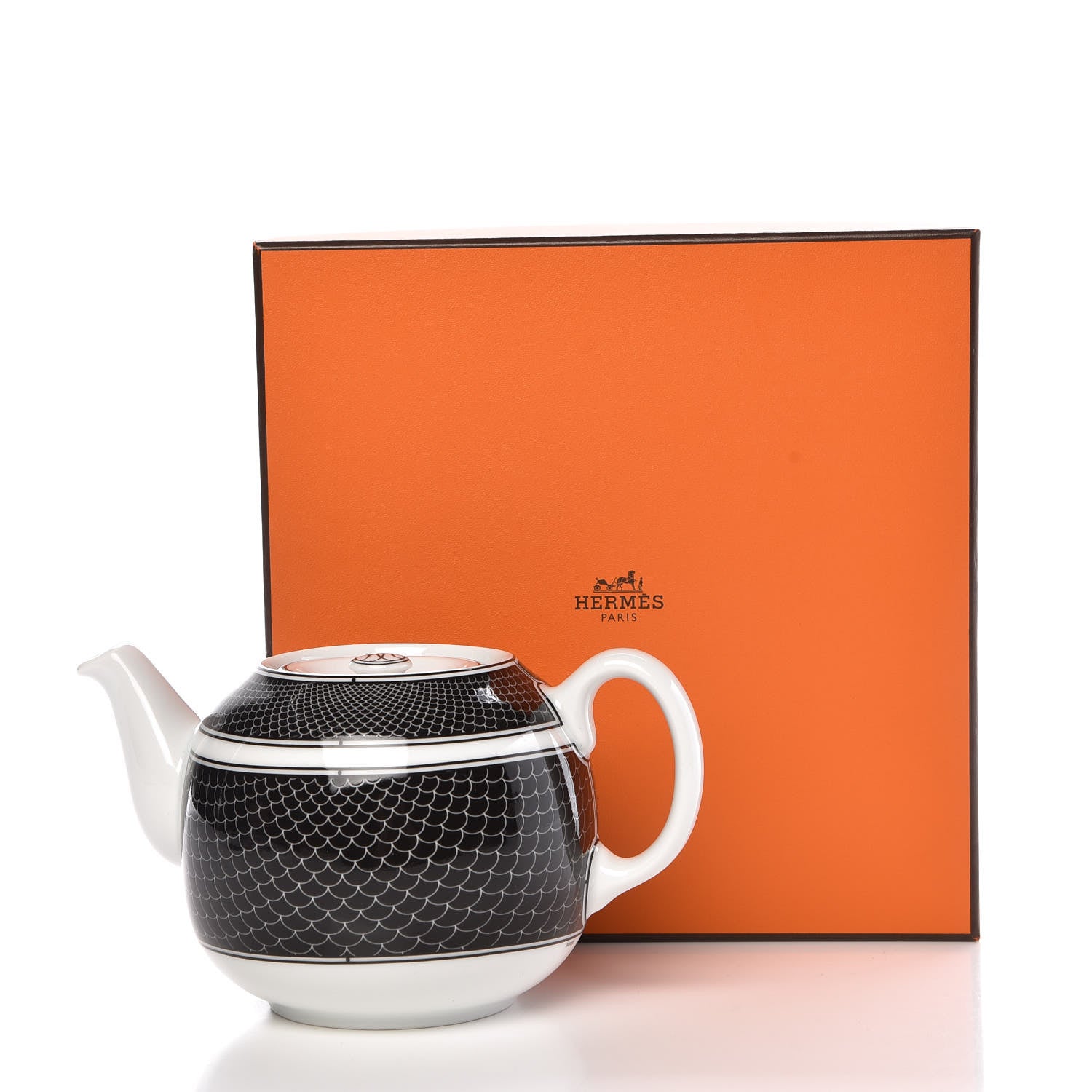 Hermes Porcelain H Deco Teapot Black 9 of 9