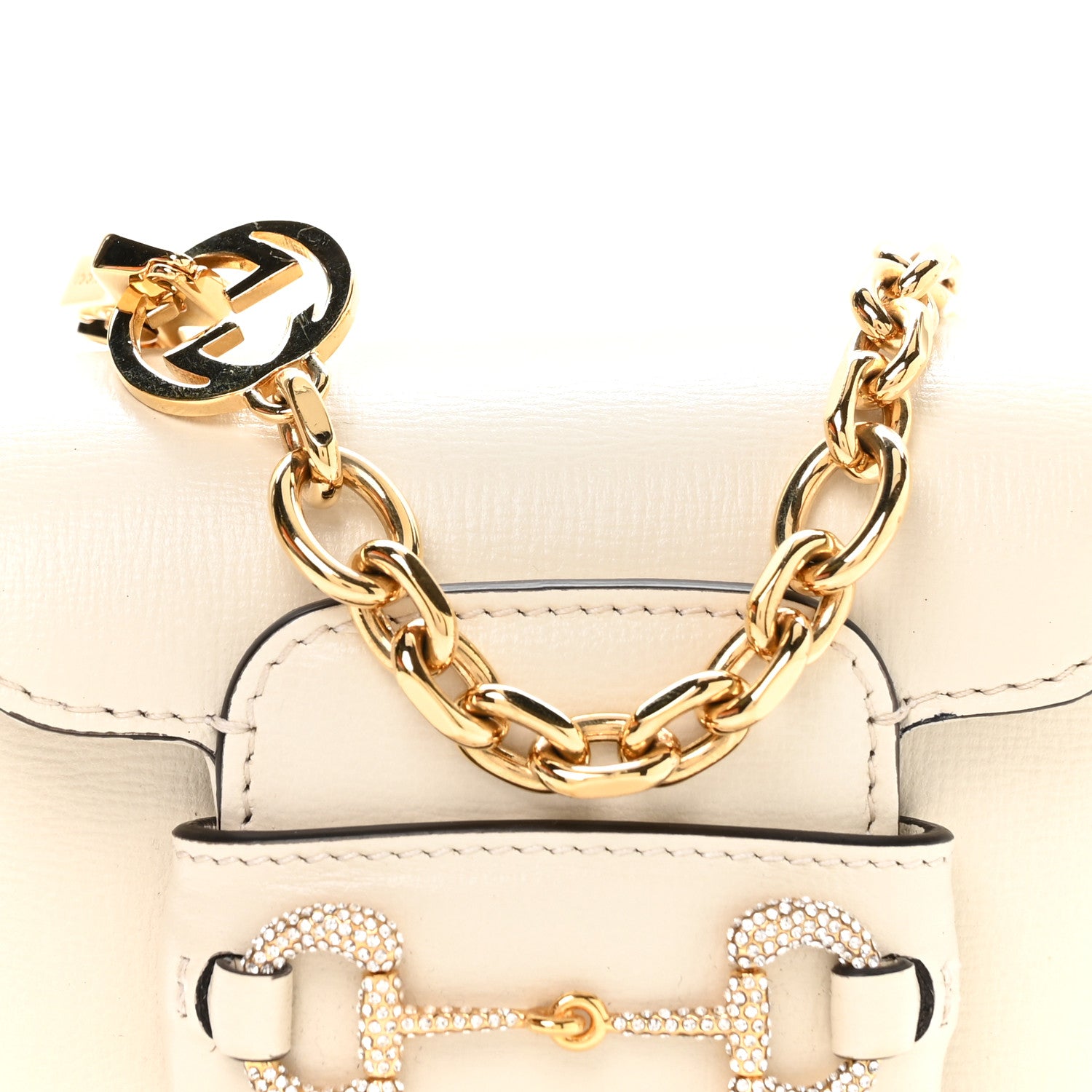 Gucci Azalea Calfskin Crystal GG Monogram Mini Horsebit 1955 Waist Bag Mystic White 9 of 12
