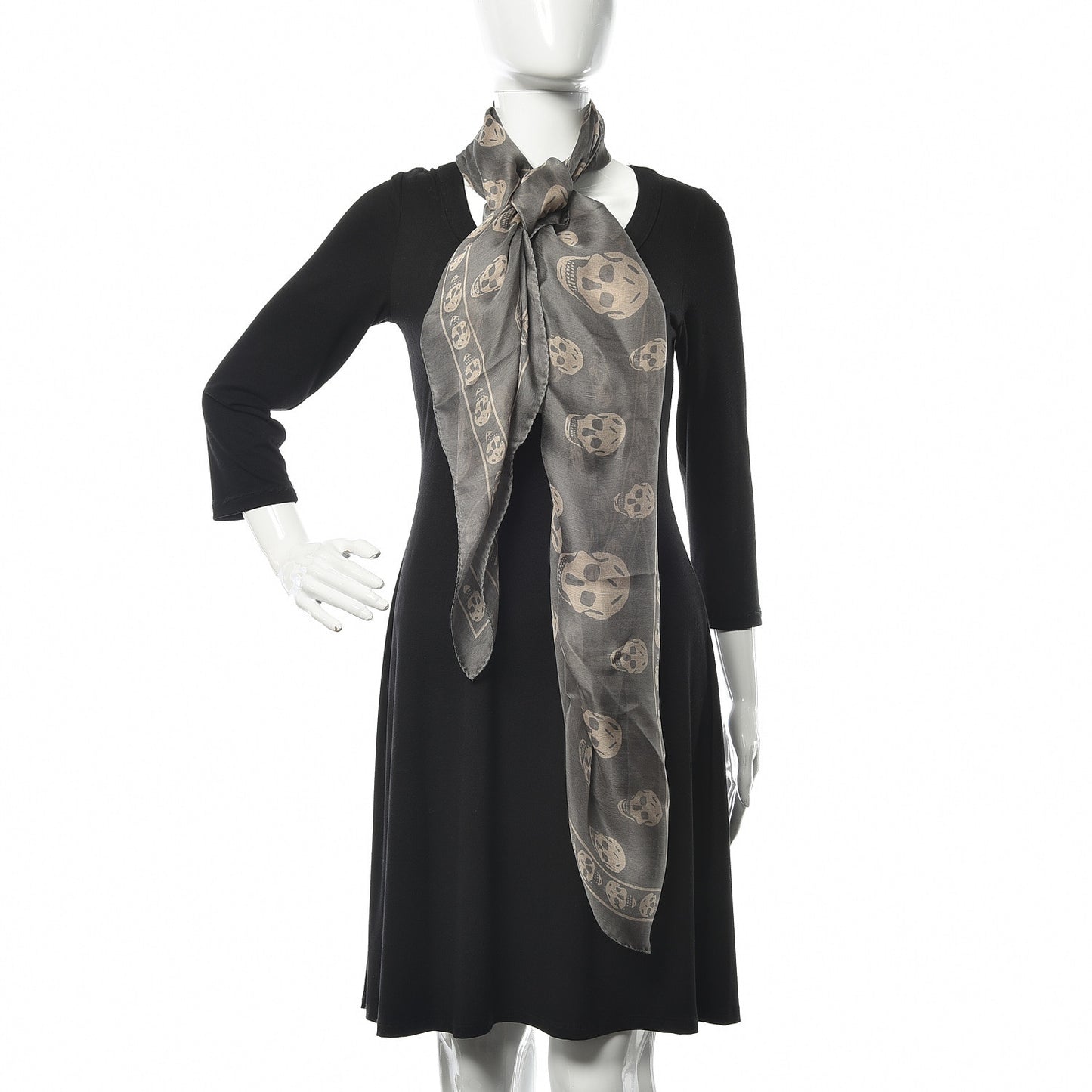 Silk Chiffon Skull Scarf Grey Beige