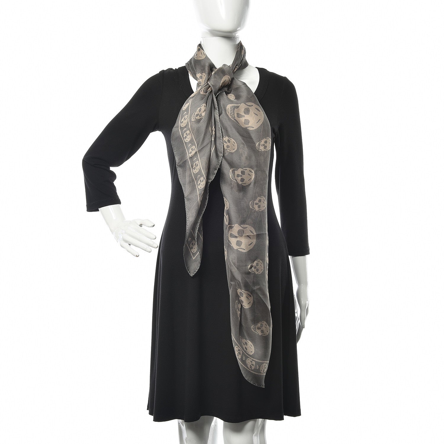 Alexander McQueen Silk Chiffon Skull Scarf Grey Beige 2 of 5