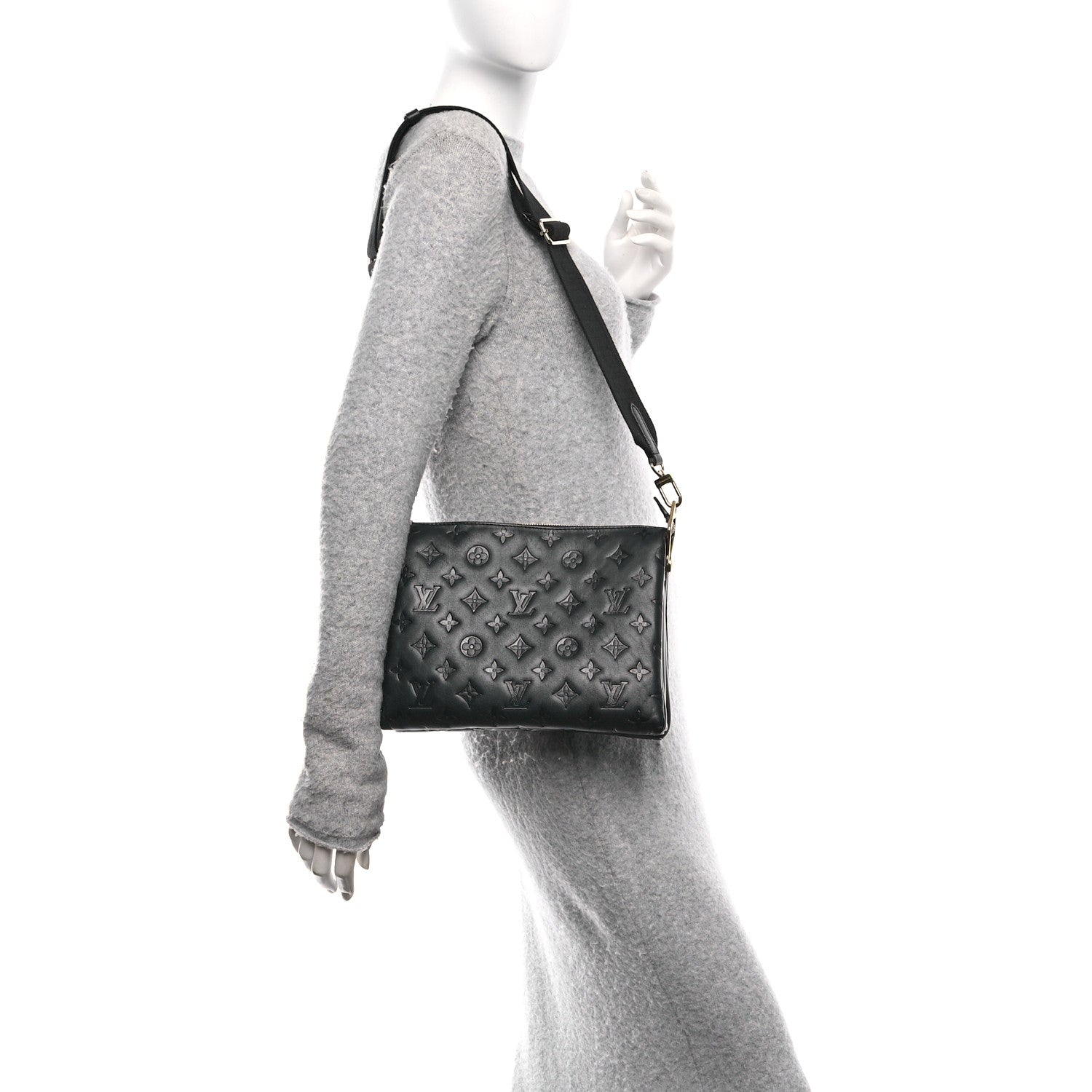 Louis Vuitton Lambskin Embossed Monogram Coussin PM Black 2 of 10