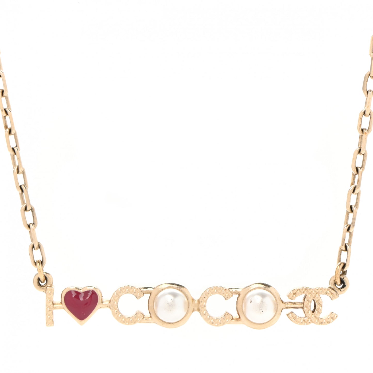 Metal Resin Pearl I Love Coco Necklace Gold Multicolor