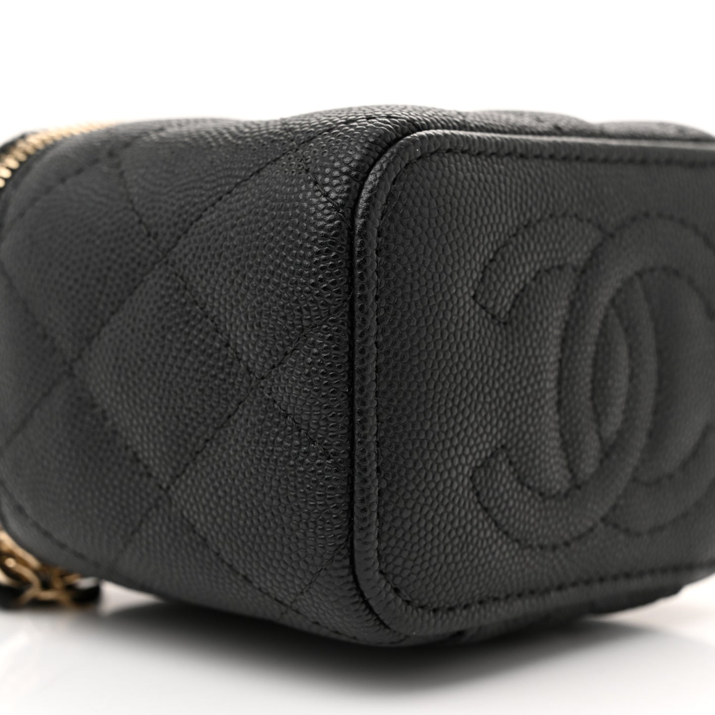 Caviar Quilted Mini Vanity Case With Chain Black