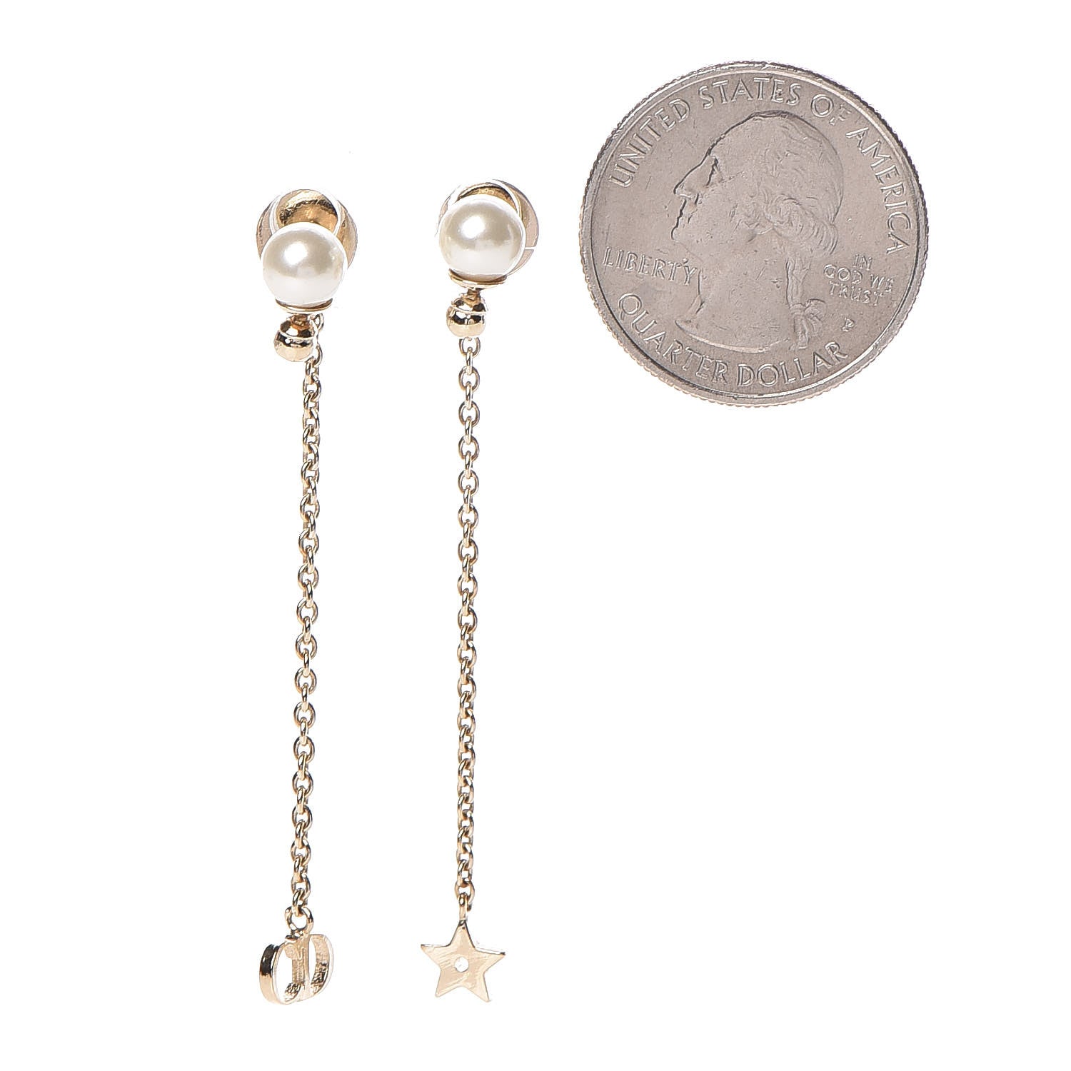 Christian Dior Pearl La Petite Tribale Dangle Chain Earrings Gold 2 of 4