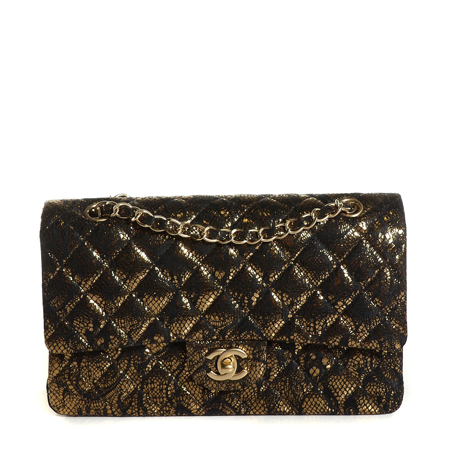 Chanel Lace Metallic Goatskin Medium Double Flap Gold 1 of 8