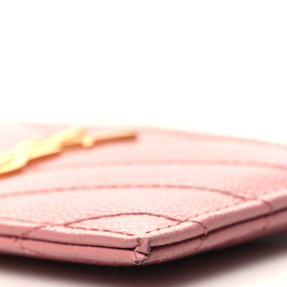 Saint Laurent Grain De Poudre Matelasse Chevron Monogram Credit Card Case Dark Rose 10 of 11