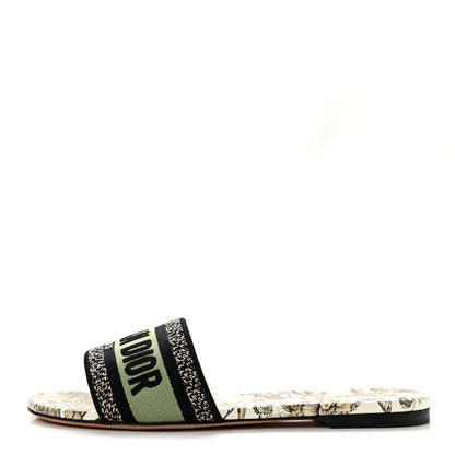 Christian Dior Canvas Canvas Embroidered Toile de Jouy Mexico Dway Flat Slide Sandals 37.5 White Yellow 1 of 9