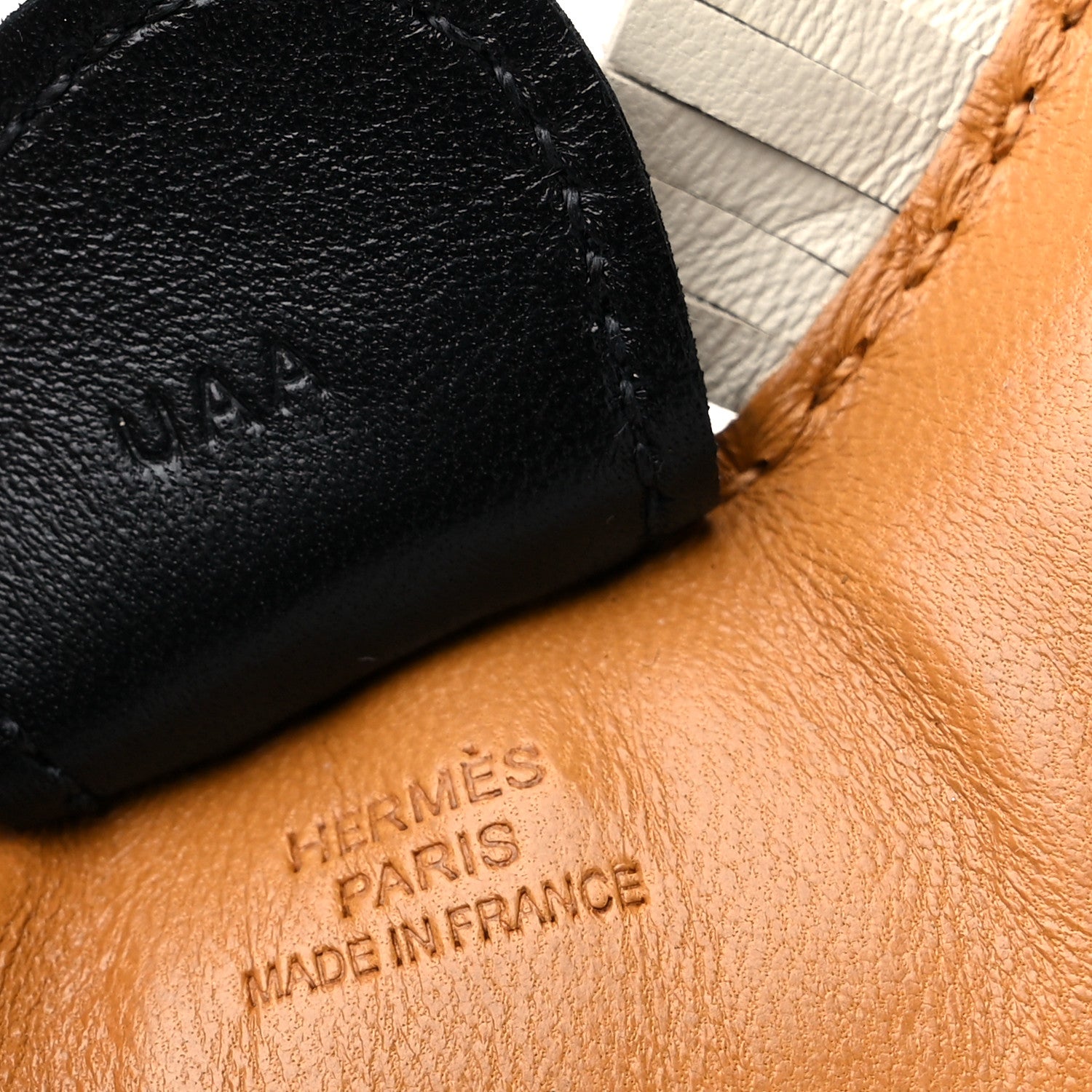 Hermes Milo Lambskin Grigri Rodeo Horse Bag Charm MM Sesame Craie Noir 3 of 4