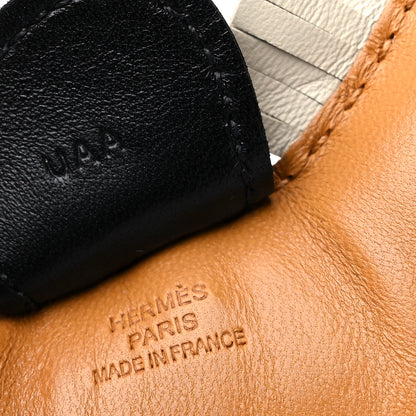 Hermes Milo Lambskin Grigri Rodeo Horse Bag Charm MM Sesame Craie Noir 3 of 4