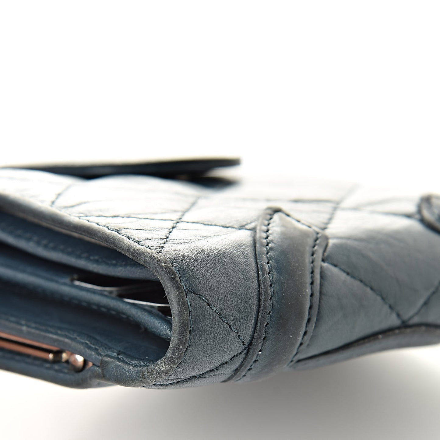 Aged Calfskin Cambon Compact Wallet Blue