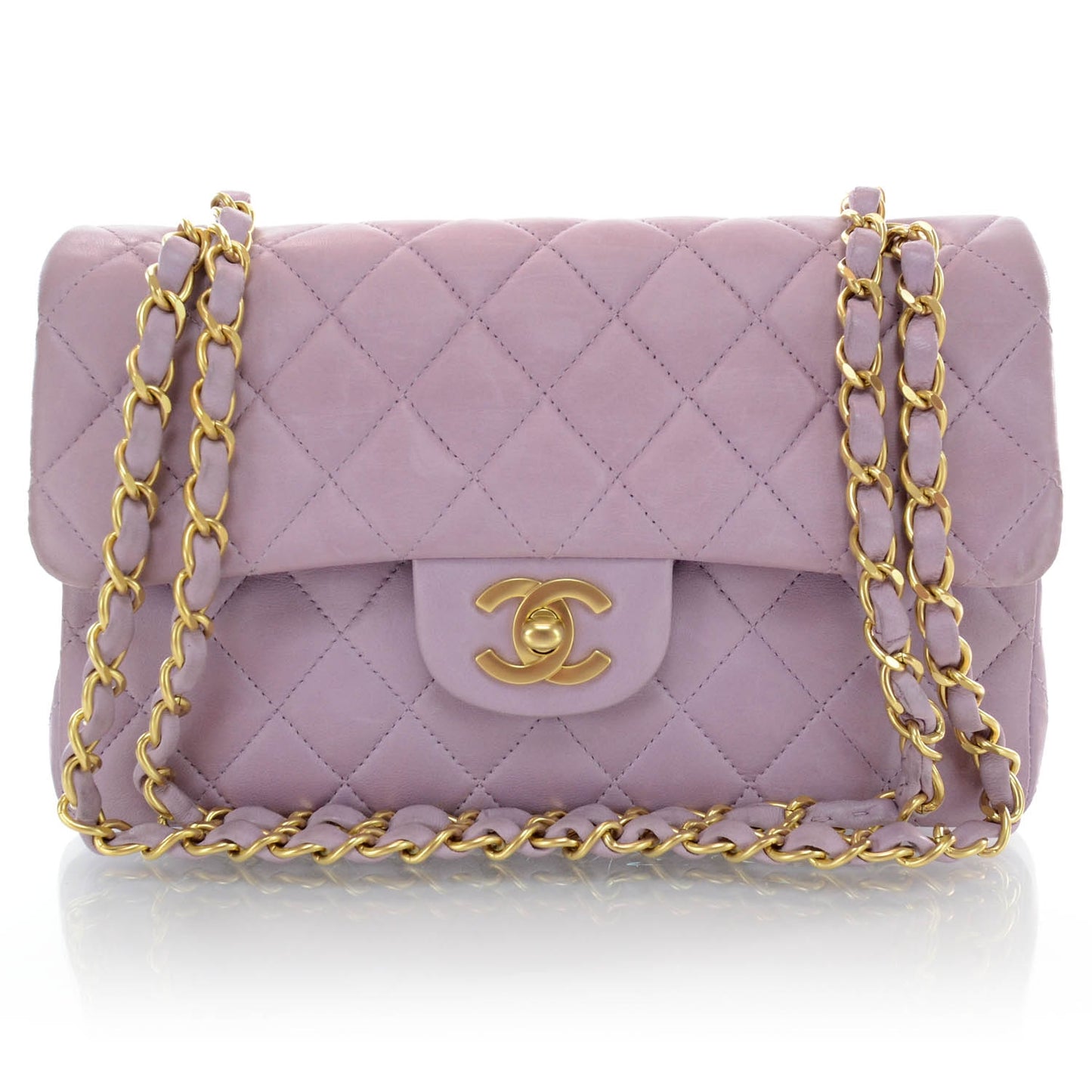 Lambskin Quilted Small Double Flap Lilac