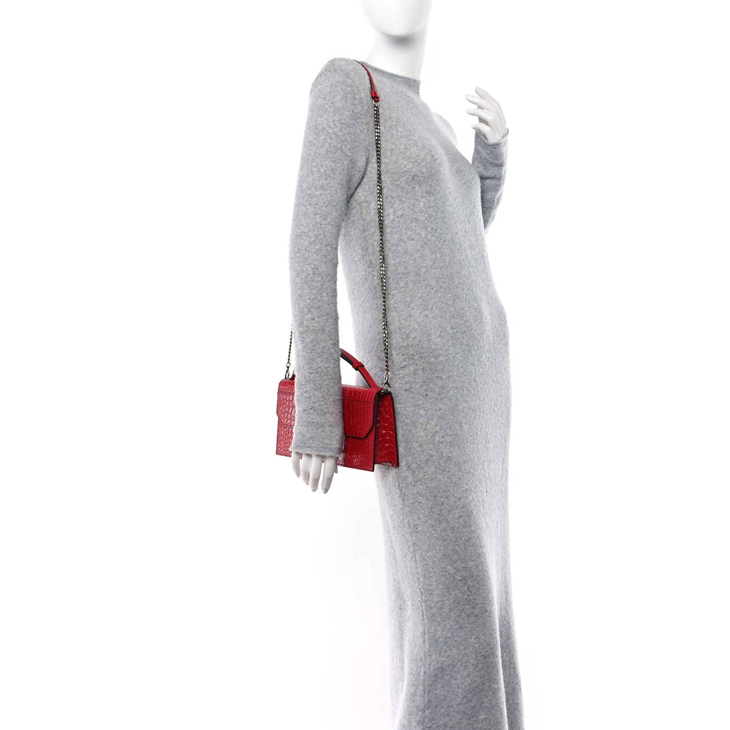 Christian Louboutin Calfskin Alligator Embossed Elisa Baguette Red 2 of 10