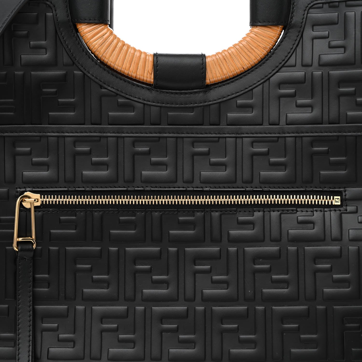 Fendi Vitello Century Wicker FF 1974 Embossed Medium Runaway Shopper Tote Black 8 of 10