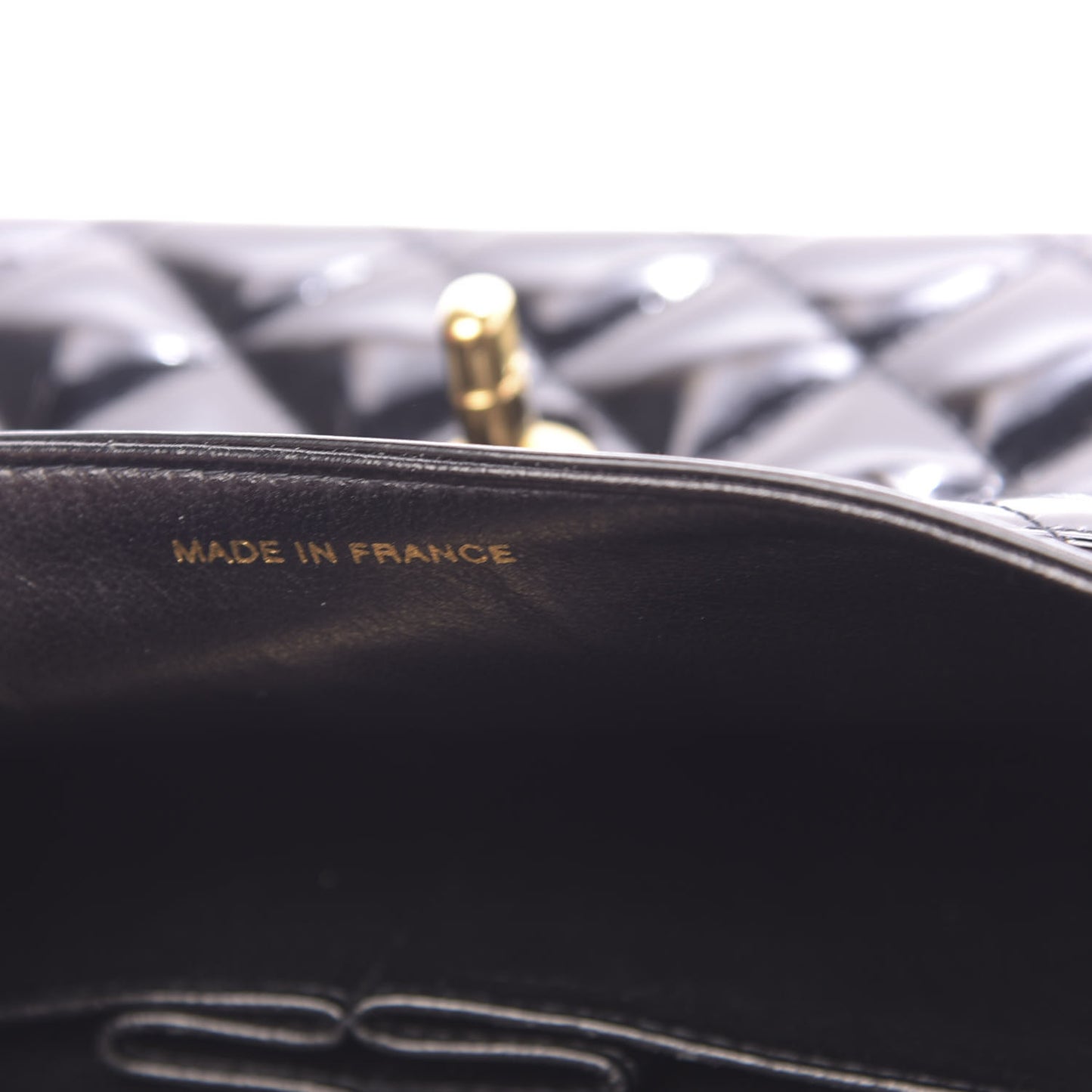 Patent Quilted Medium Double Flap Black