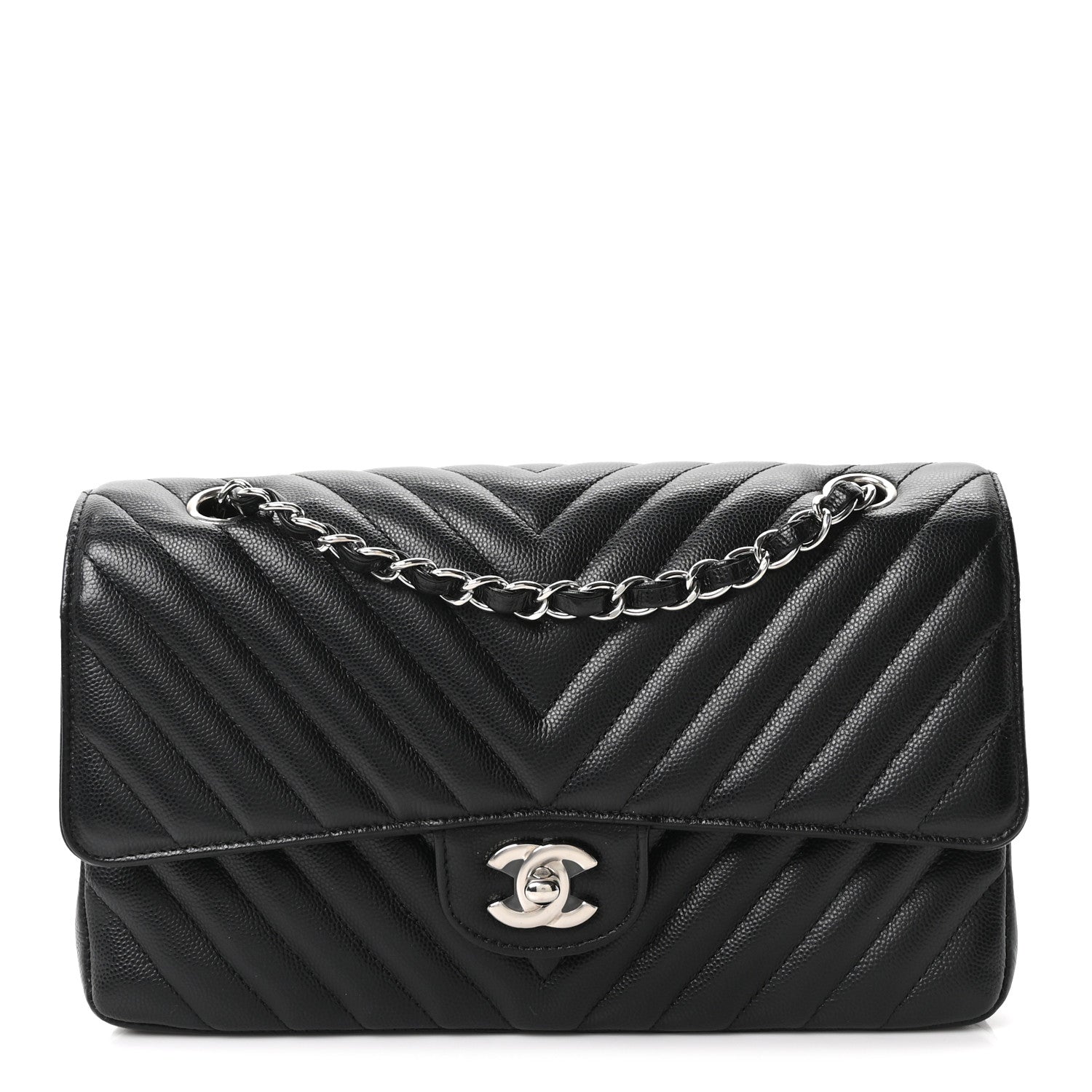 Chanel Caviar Chevron Quilted Medium Double Flap Black 1 of 10