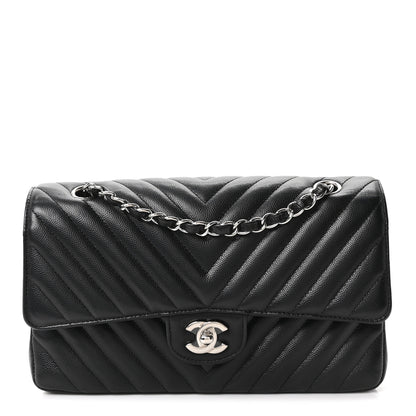 Chanel Caviar Chevron Quilted Medium Double Flap Black 1 of 10