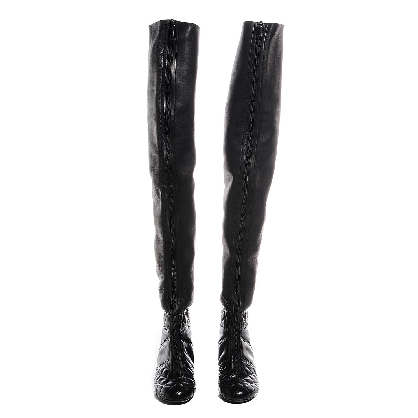 Lambskin Quilted Over the Knee Boots 36.5 Black