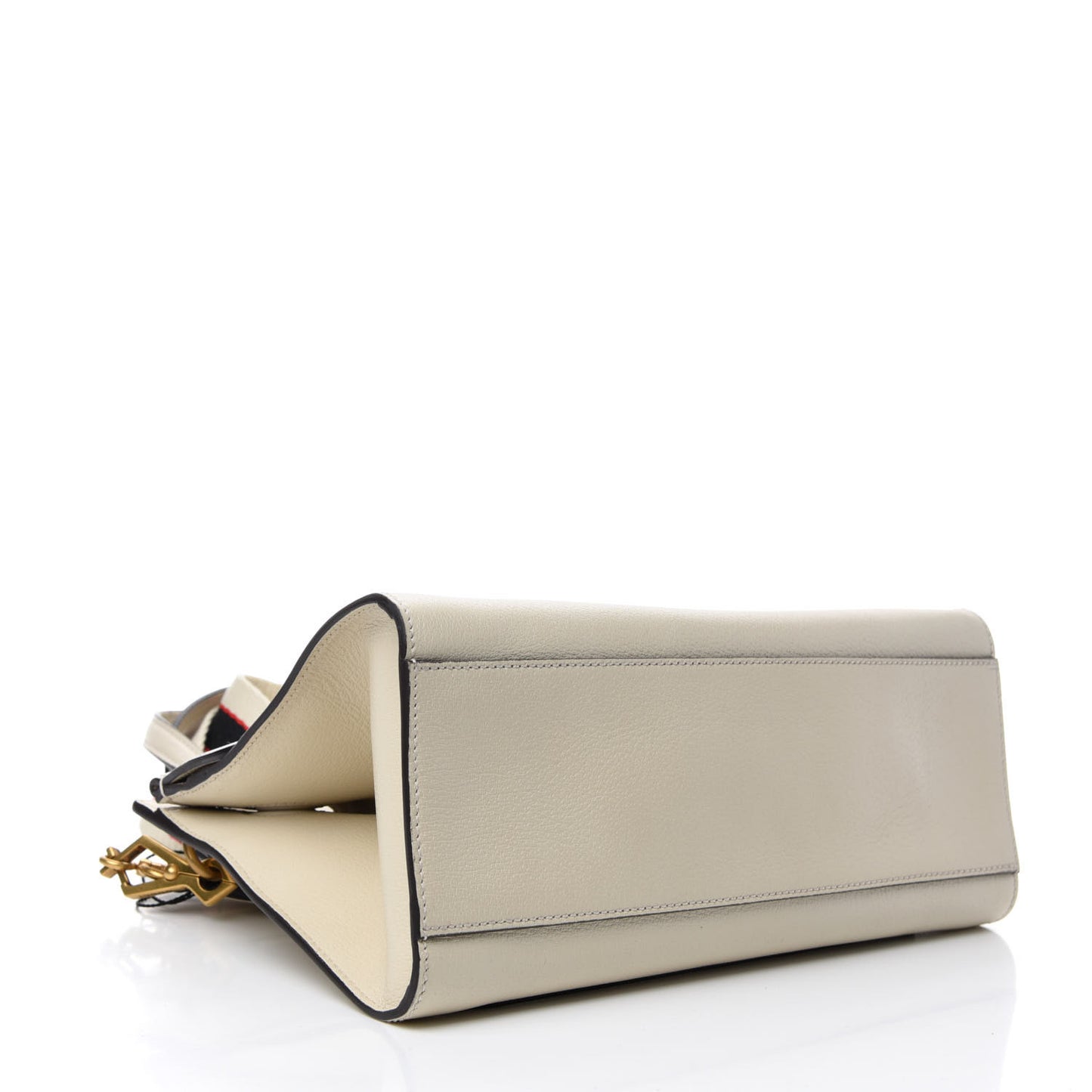 Grained Calfskin Web Stripe Butterfly Medium Totem Top Handle Bag White