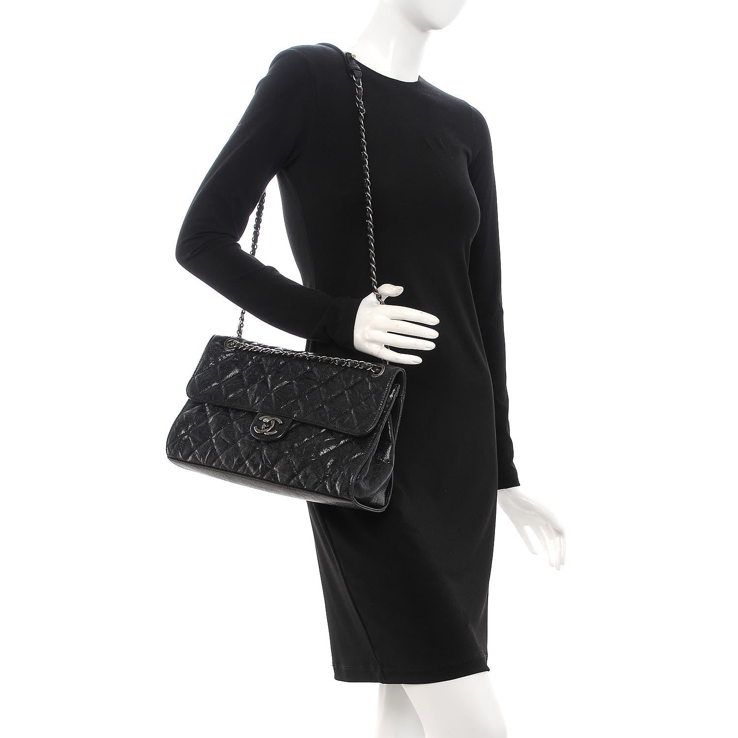 Chanel Crumpled Grained Calfskin Jumbo CC Crave Flap Black 2 of 9