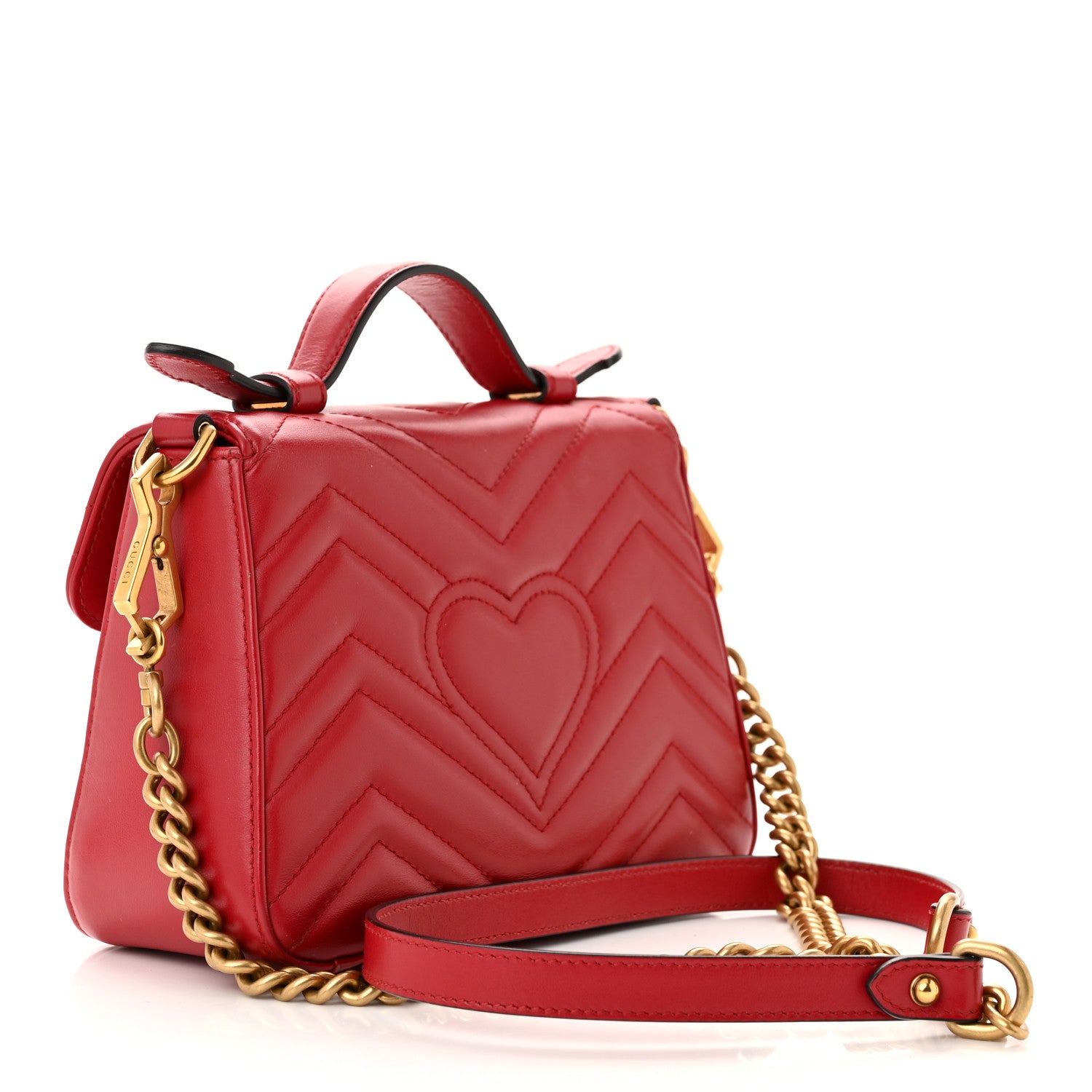 Gucci Calfskin Matelasse Mini GG Marmont Top Handle Shoulder Bag Hibiscus Red 3 of 10