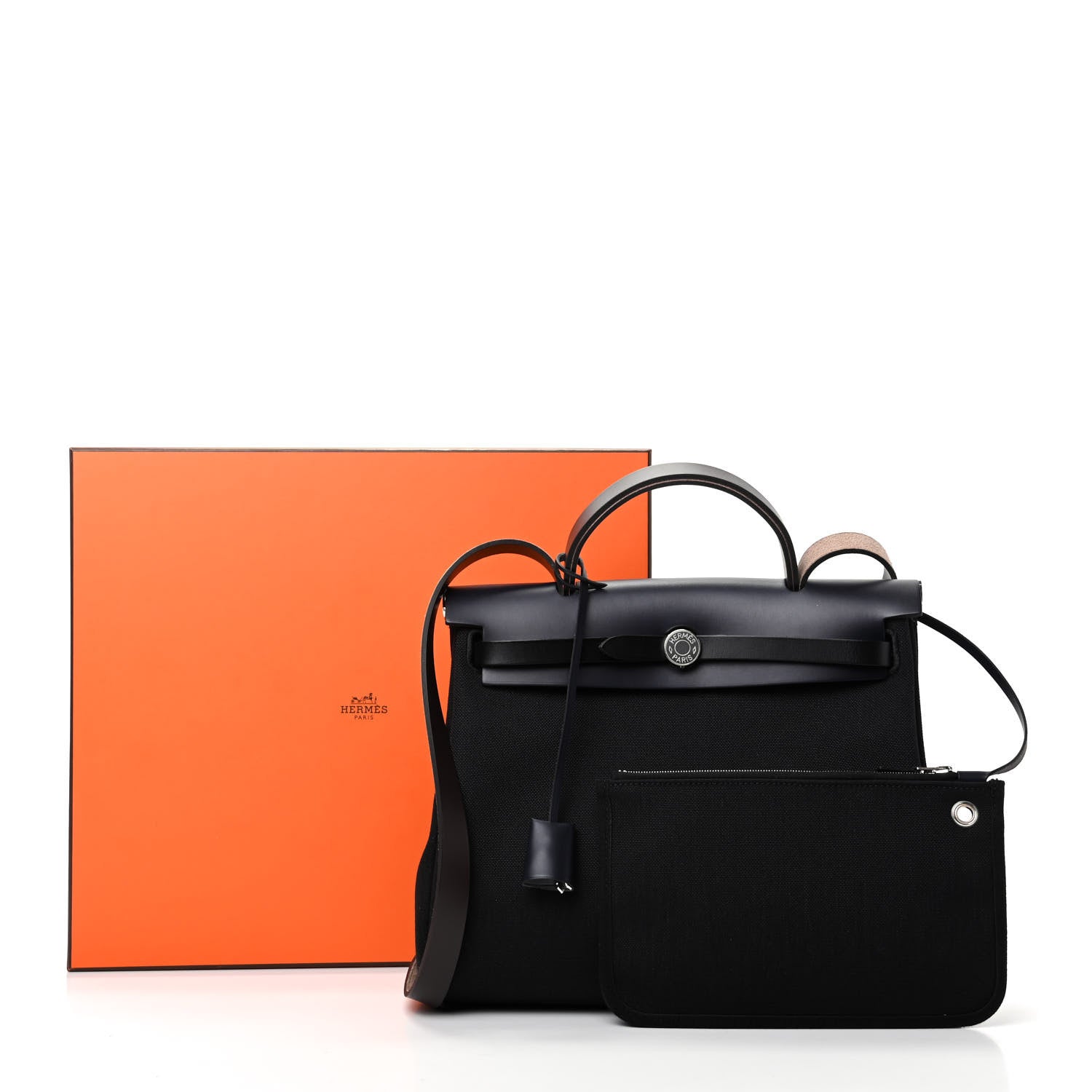 Hermes Military Toile Vache Hunter Herbag Zip Retourne 31 PM Black Bleu Indigo 10 of 10
