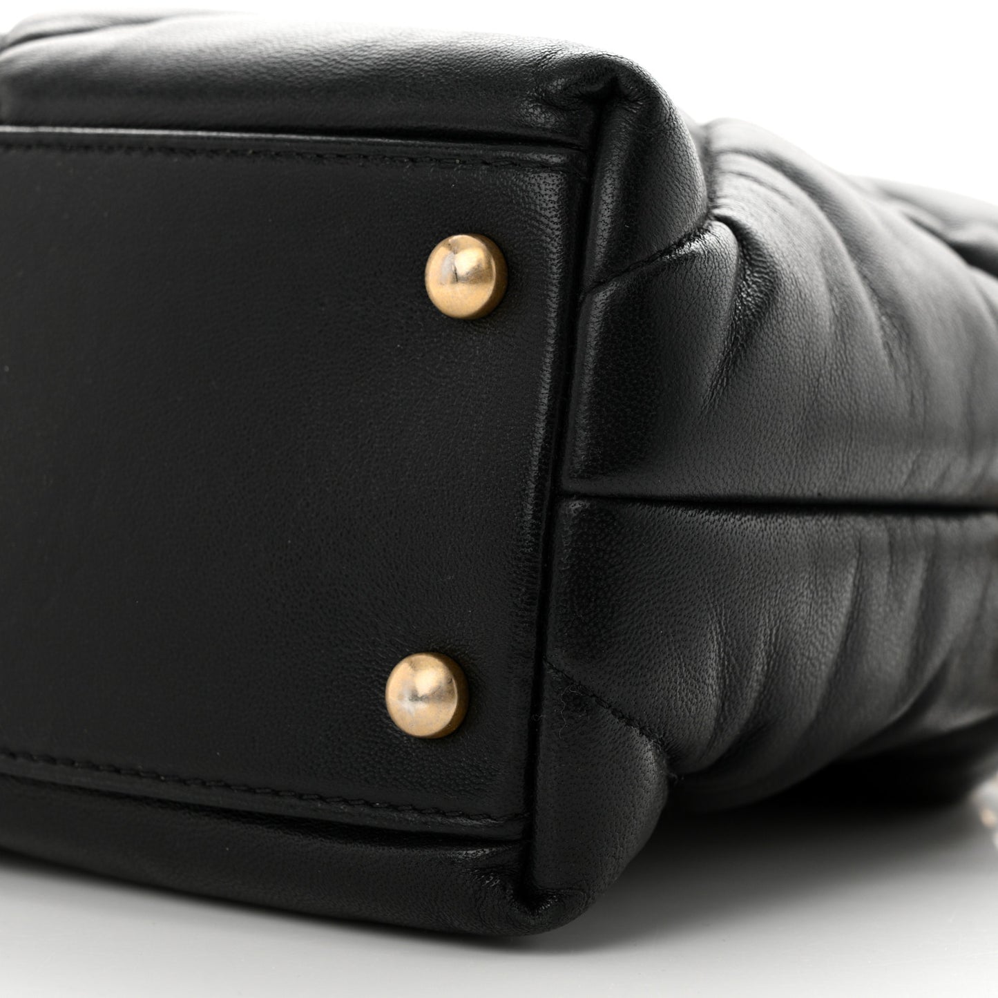 Lambskin Quilted Small Bowling Bag Black