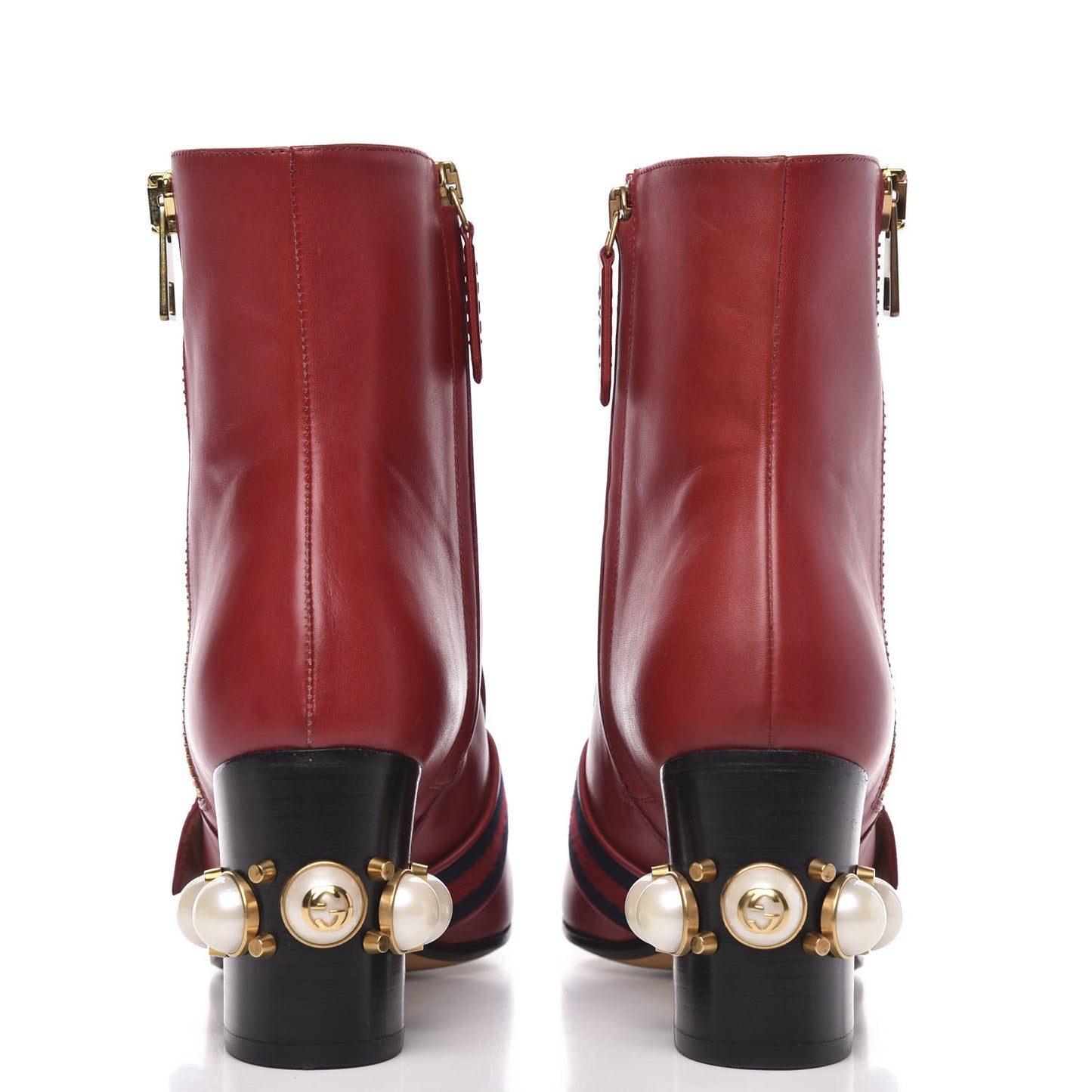 Calfskin Web Pearl Embellished Peyton Ankle Boots 37 Red