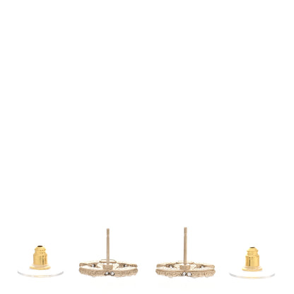 Chanel Pearl Crystal CC Earrings Light Gold 3 of 5